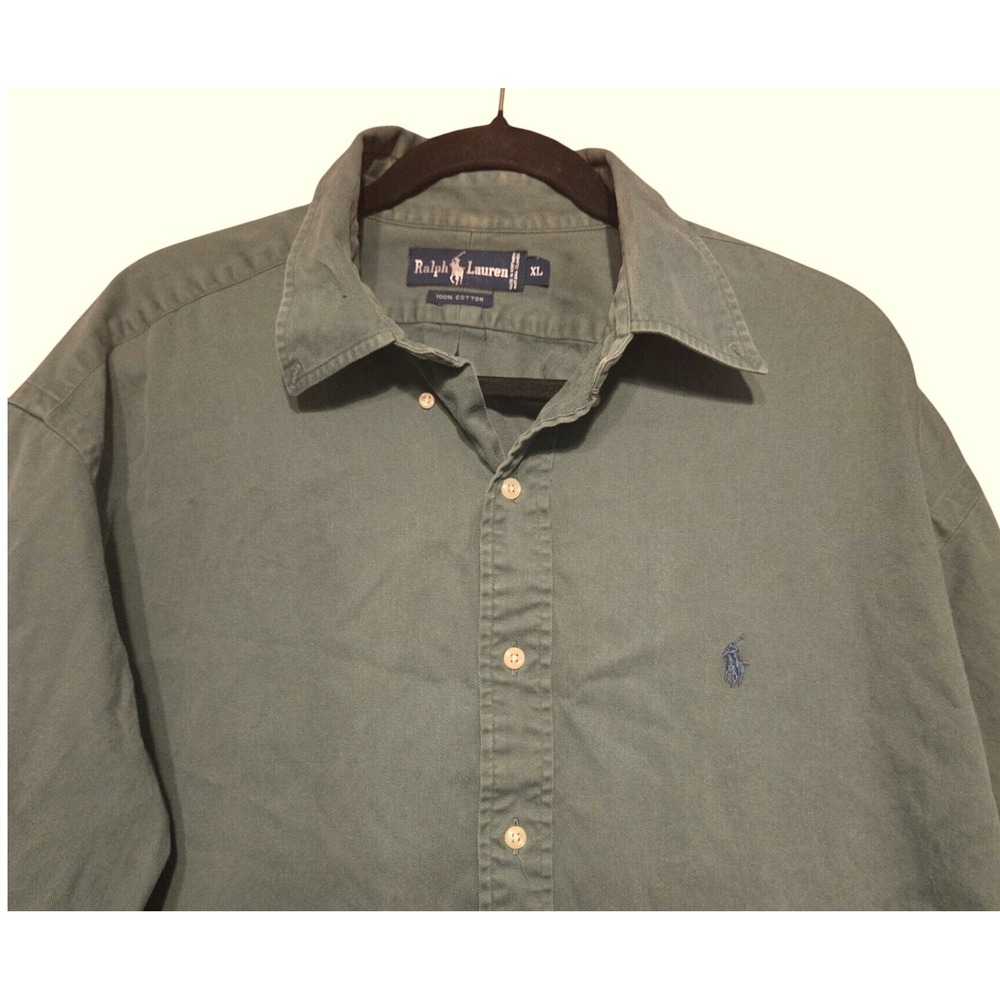 Ralph Lauren Button Down Mens XL Green‎ Heavy Cotton Long Sleeve Pony Logo Shirt
